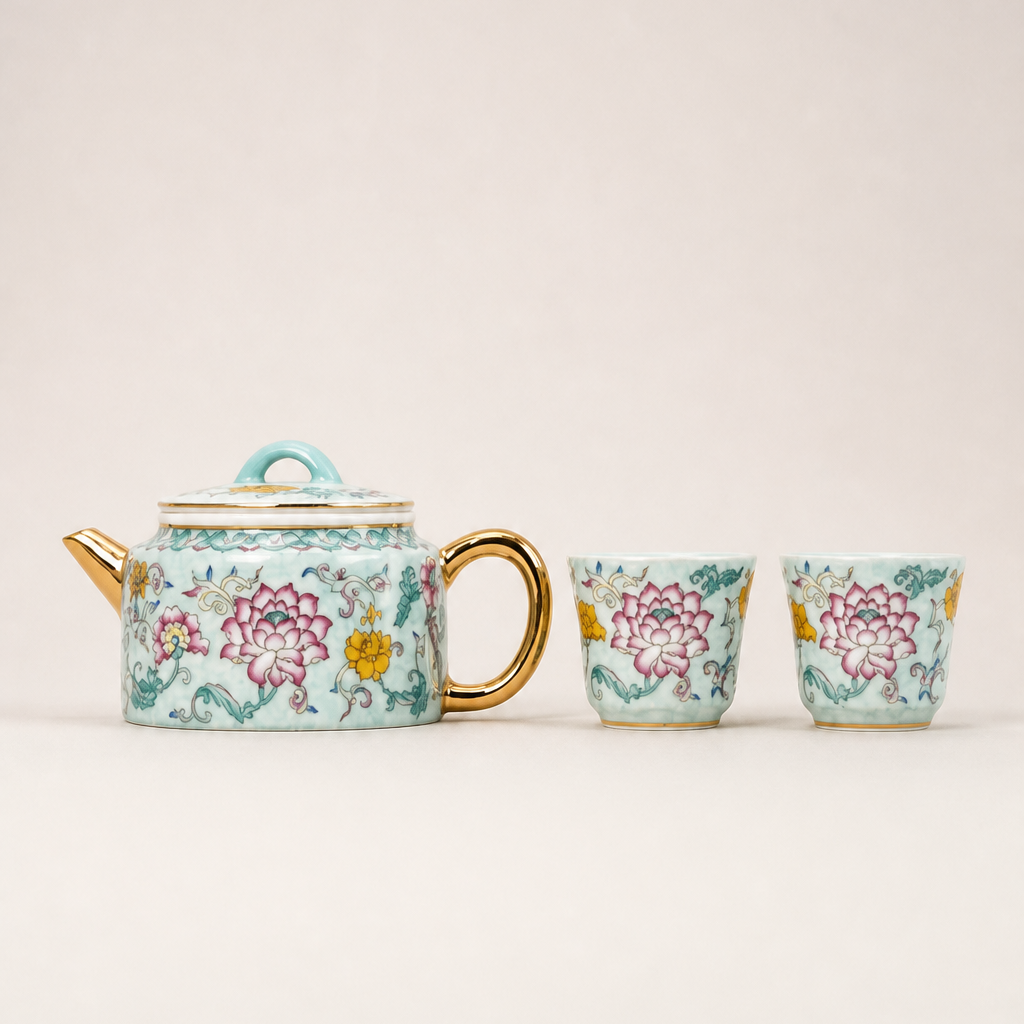Locale Lotus İşlemeli Çaydanlık ve Fincan Mini Set