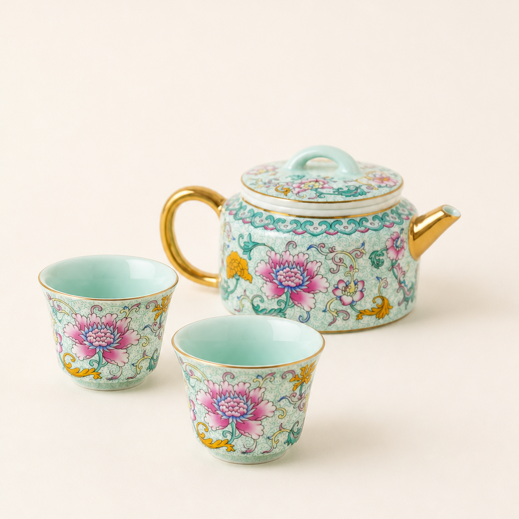 Locale Lotus İşlemeli Çaydanlık ve Fincan Mini Set