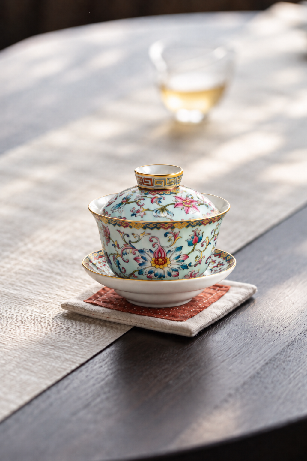 İşlemeli Kapaklı Çay Kasesi (Gaiwan)