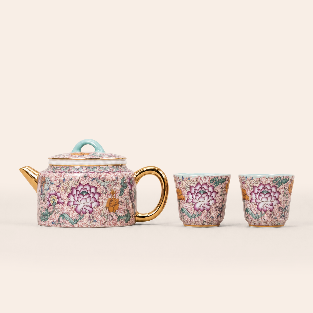 Locale Lotus İşlemeli Çaydanlık ve Fincan Mini Set