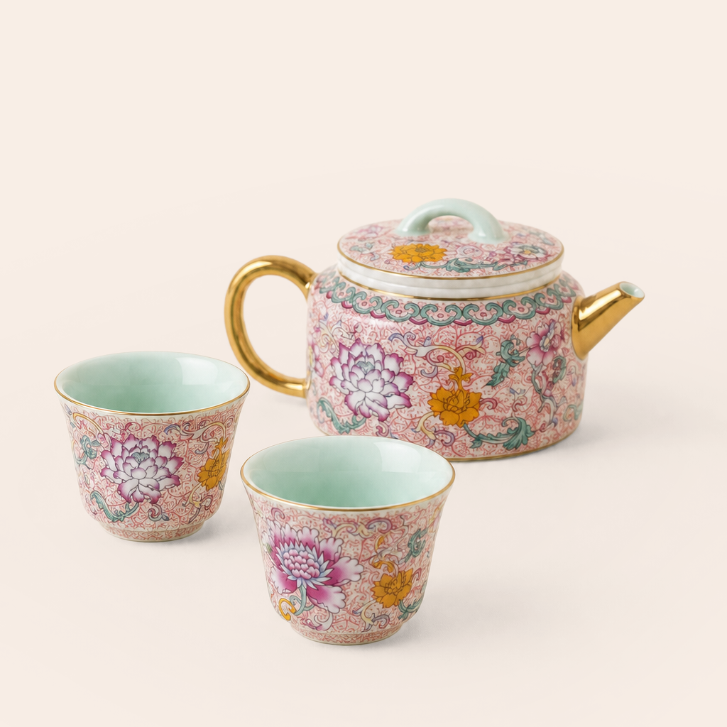 Locale Lotus İşlemeli Çaydanlık ve Fincan Mini Set