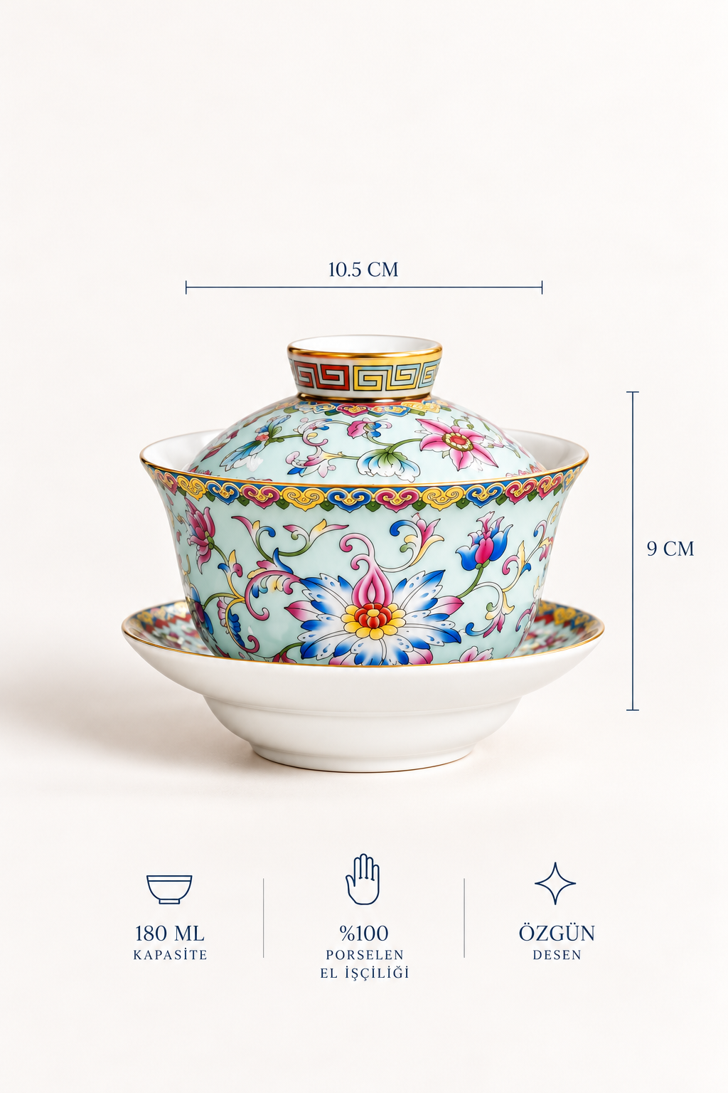 İşlemeli Kapaklı Çay Kasesi (Gaiwan)